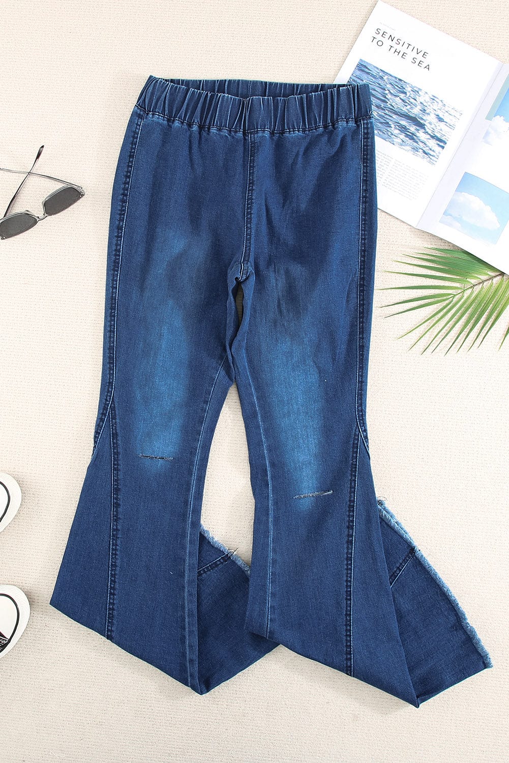 Solid Color Mid Waist Slim Micro Flare Pants