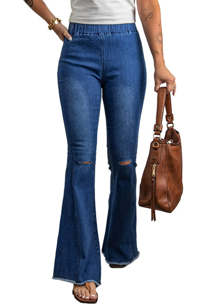 Solid Color Mid Waist Slim Micro Flare Pants