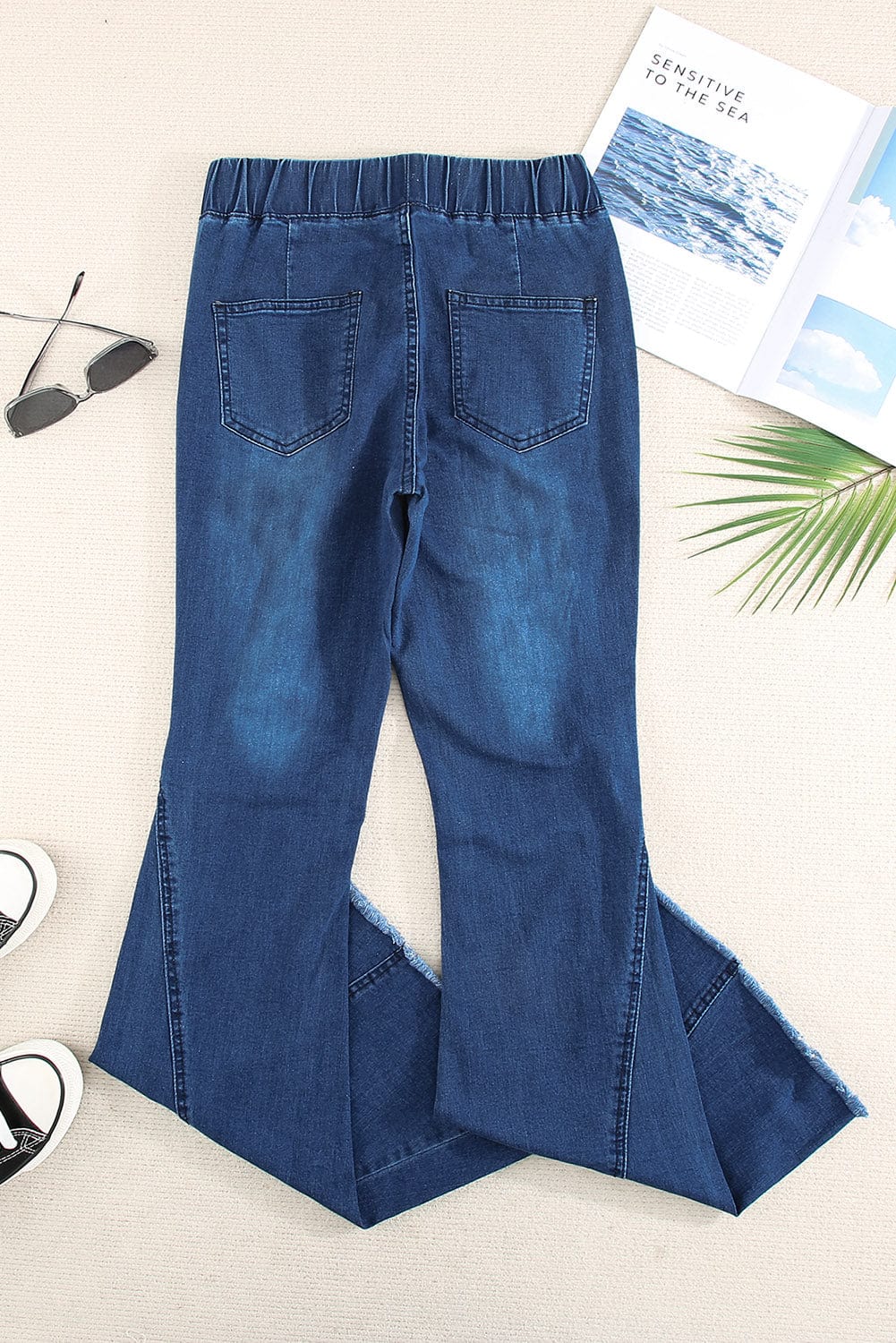 Solid Color Mid Waist Slim Micro Flare Pants