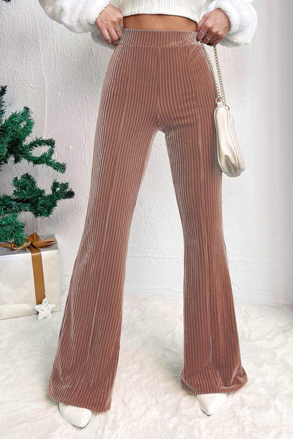 Solid Color Mid Waist Slim Micro Flare Pants