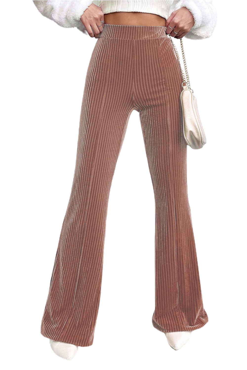 Solid Color Mid Waist Slim Micro Flare Pants