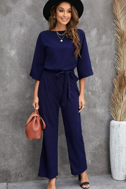 Solid Color One Shoulder Short Sleeve Jumpsuit