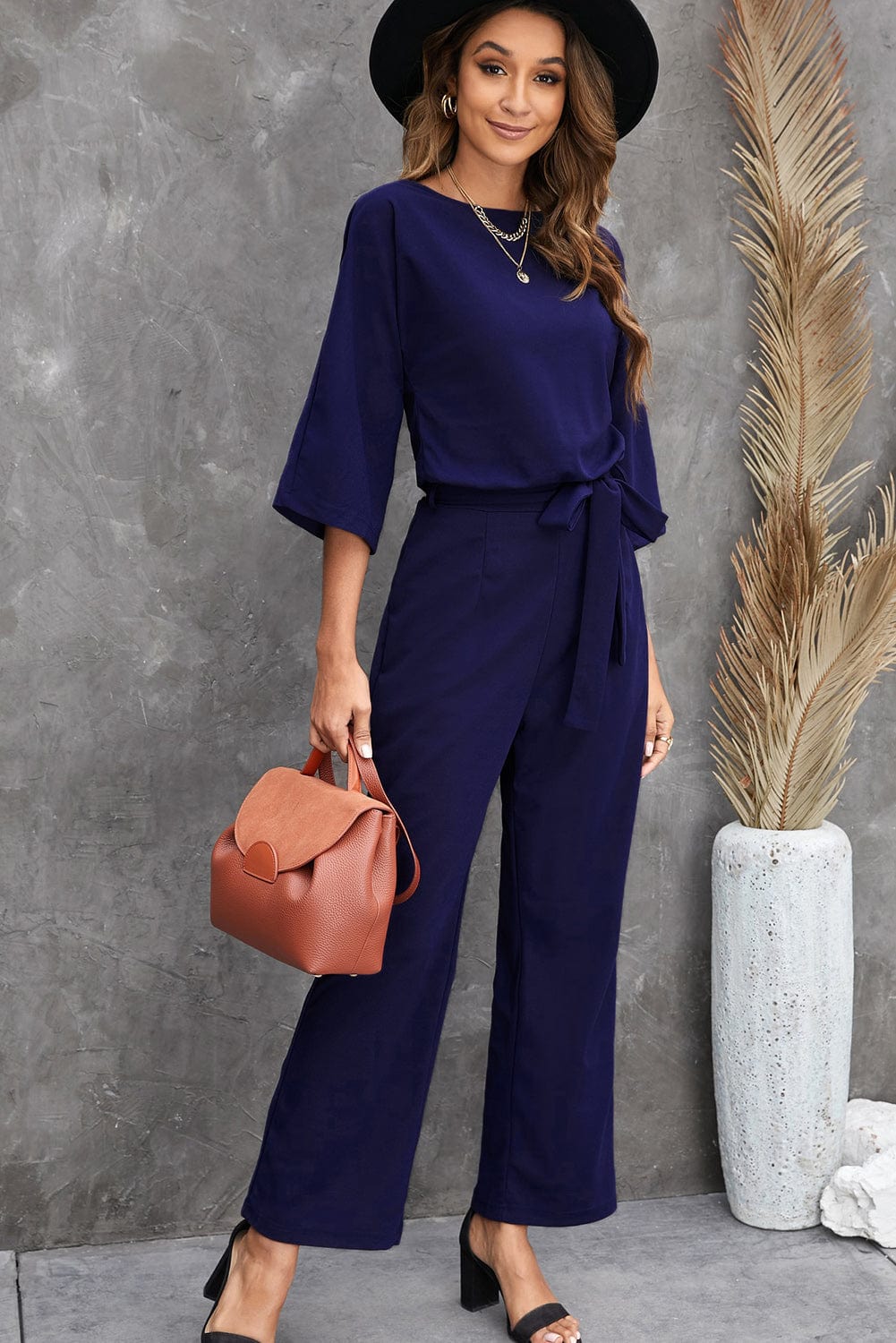 Solid Color One Shoulder Short Sleeve Jumpsuit