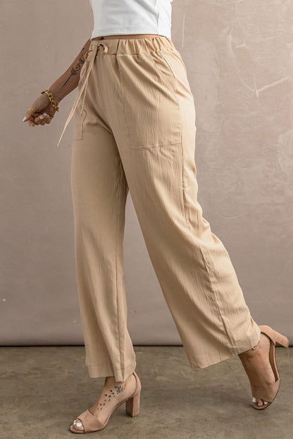 Solid Color Pocket Casual Elasticized Pants