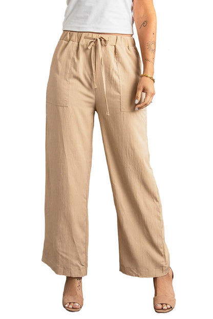 Solid Color Pocket Casual Elasticized Pants