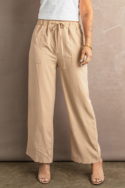 Solid Color Pocket Casual Elasticized Pants