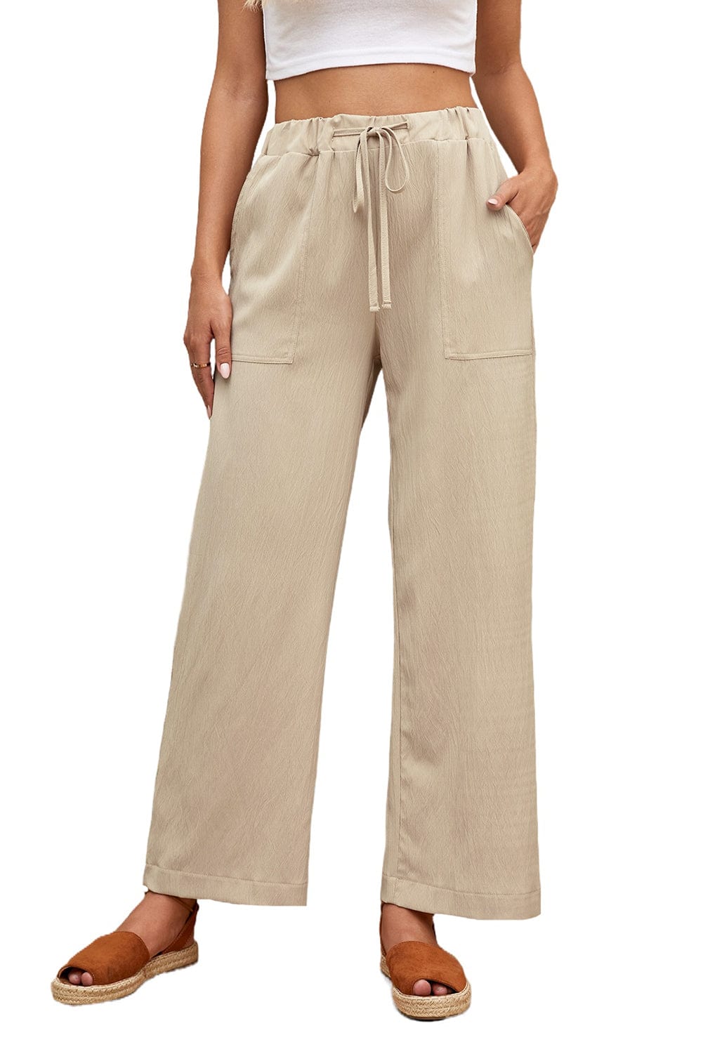 Solid Color Pocket Casual Elasticized Pants