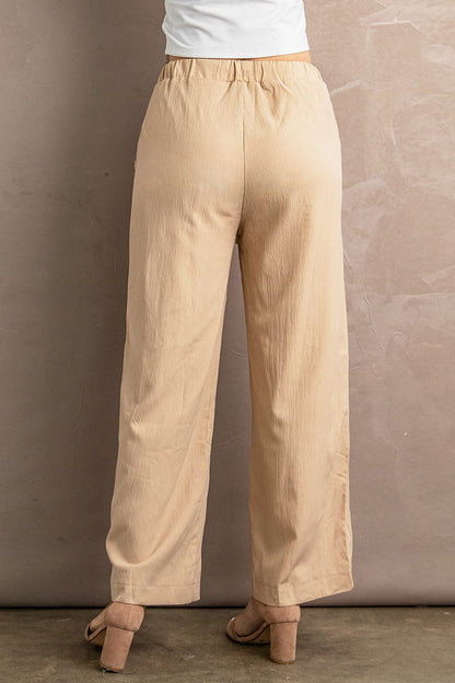 Solid Color Pocket Casual Elasticized Pants