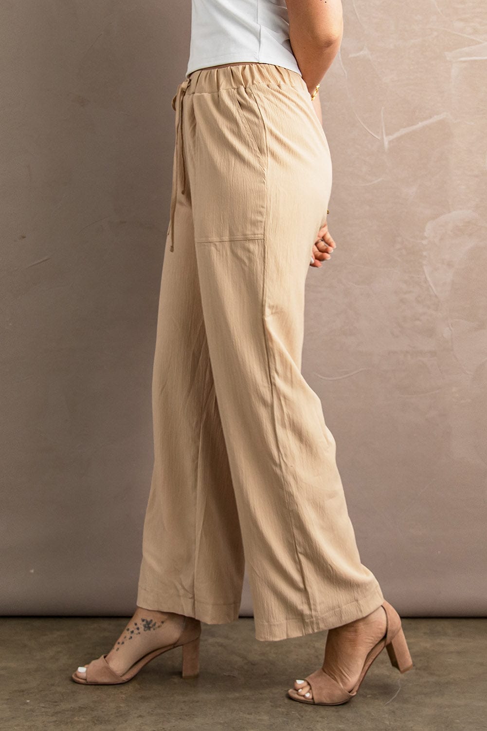 Solid Color Pocket Casual Elasticized Pants