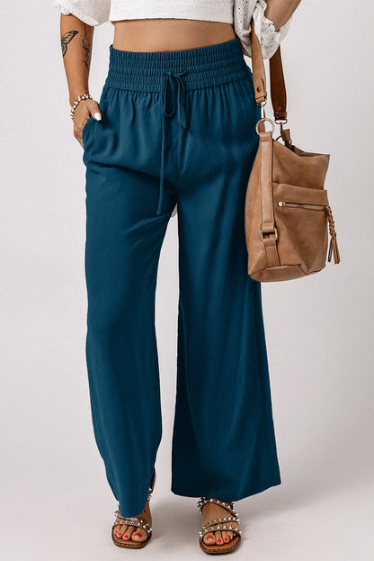 Solid Color Pocket Casual Elasticized Pants