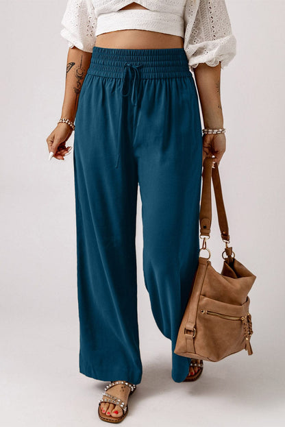 Solid Color Pocket Casual Elasticized Pants