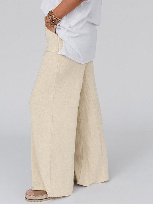 Solid Color Polyester Loose Wide-Leg High-Waisted Pants for Women