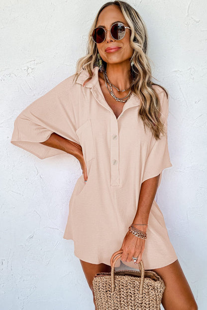 Solid Color Short Sleeve Lapel Loose T-Shirt