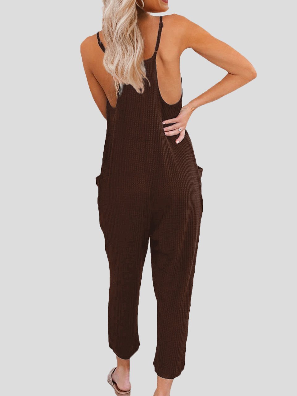 Solid Color V-neck Suspender Jumpsuit - LuckyFash™