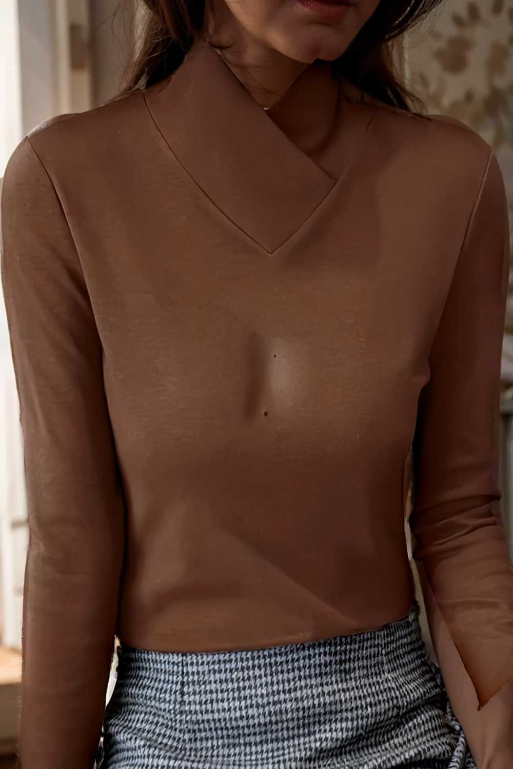 solid cozy mock neck long sleeve t shirt 113634