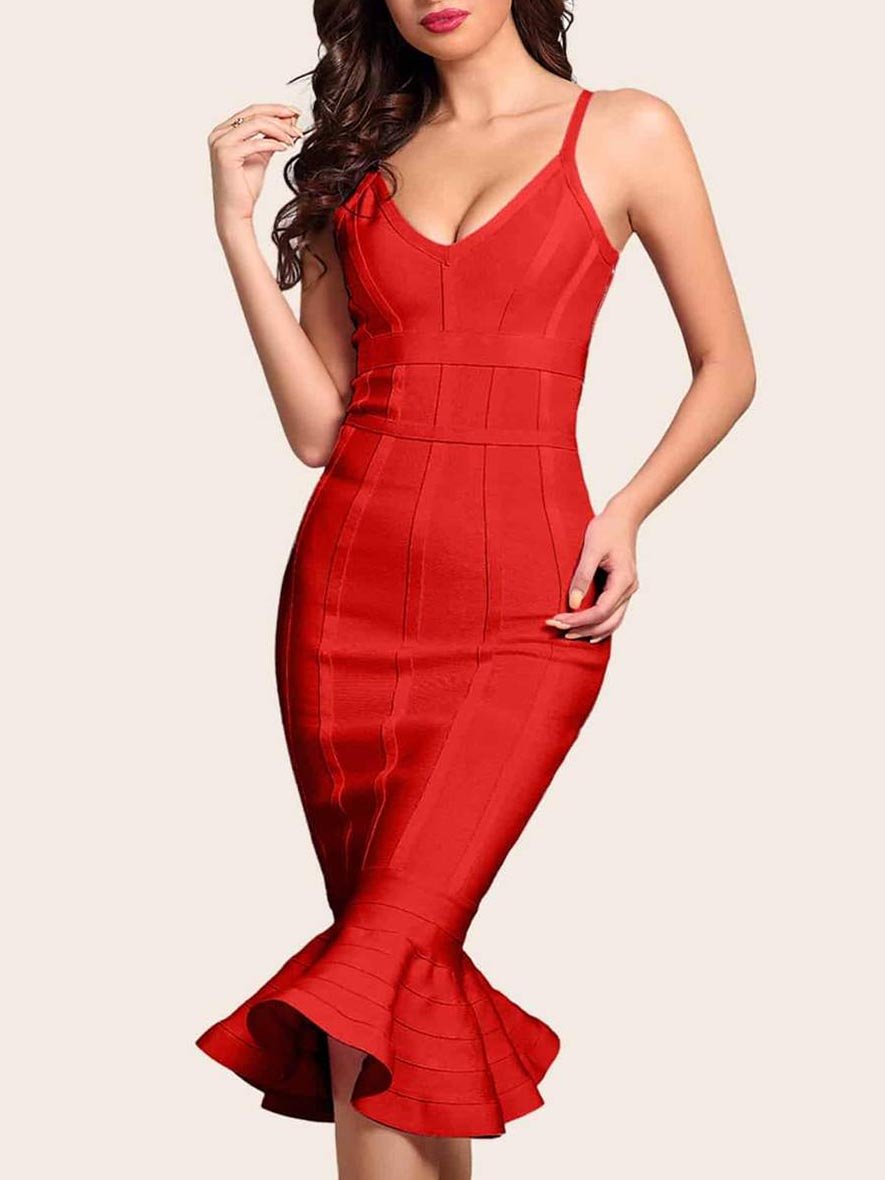 Solid Fishtail Hem Bodycon Slip Dress - LuckyFash™