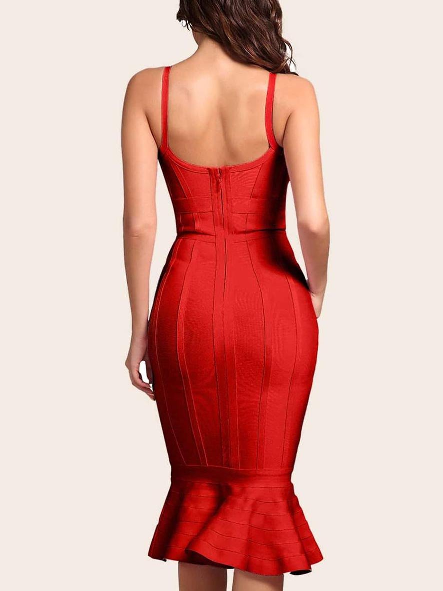 Solid Fishtail Hem Bodycon Slip Dress - LuckyFash™