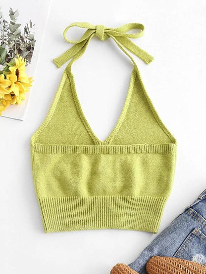 Solid Knitted Halter Crop Top - LuckyFash™