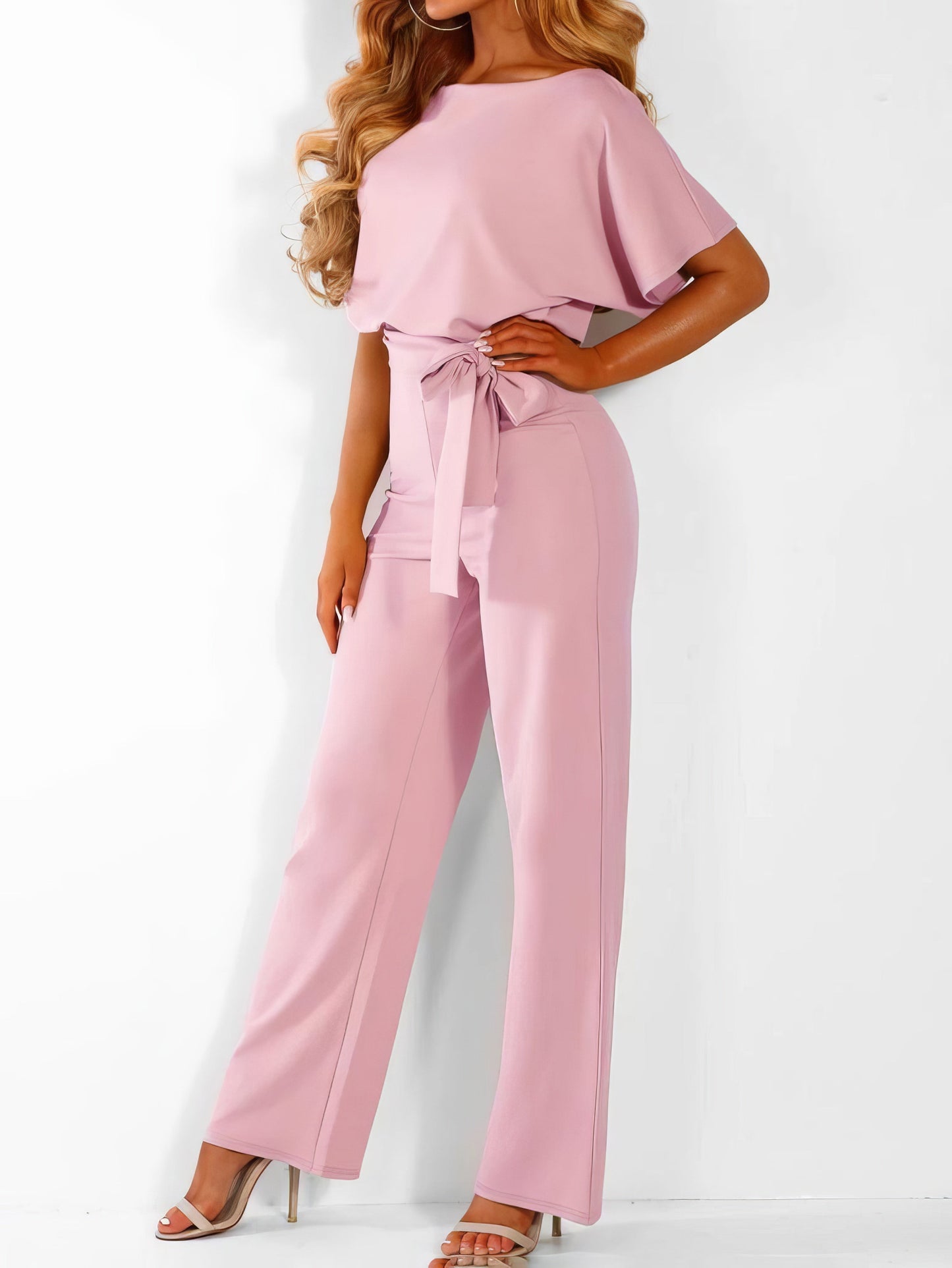 Jumpsuits - Solid Lace-up Short-sleeved Women's Jumpsuit - MsDressly