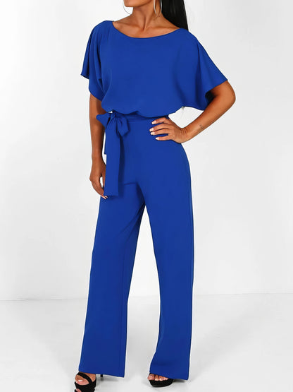 Jumpsuits - Solid Lace-up Short-sleeved Women's Jumpsuit - MsDressly