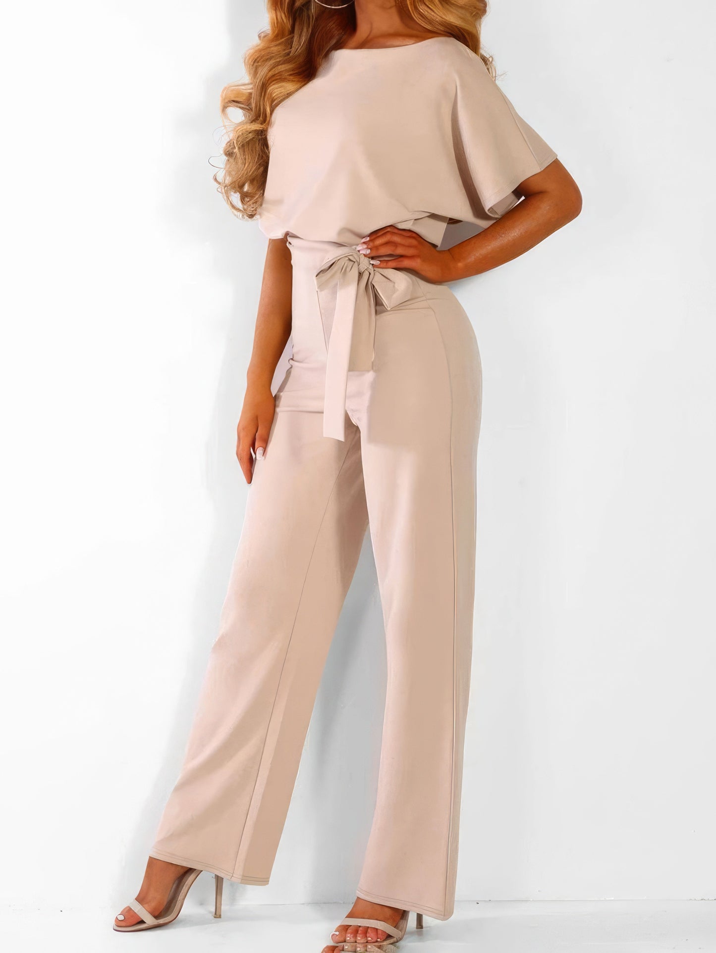 Jumpsuits - Solid Lace-up Short-sleeved Women's Jumpsuit - MsDressly