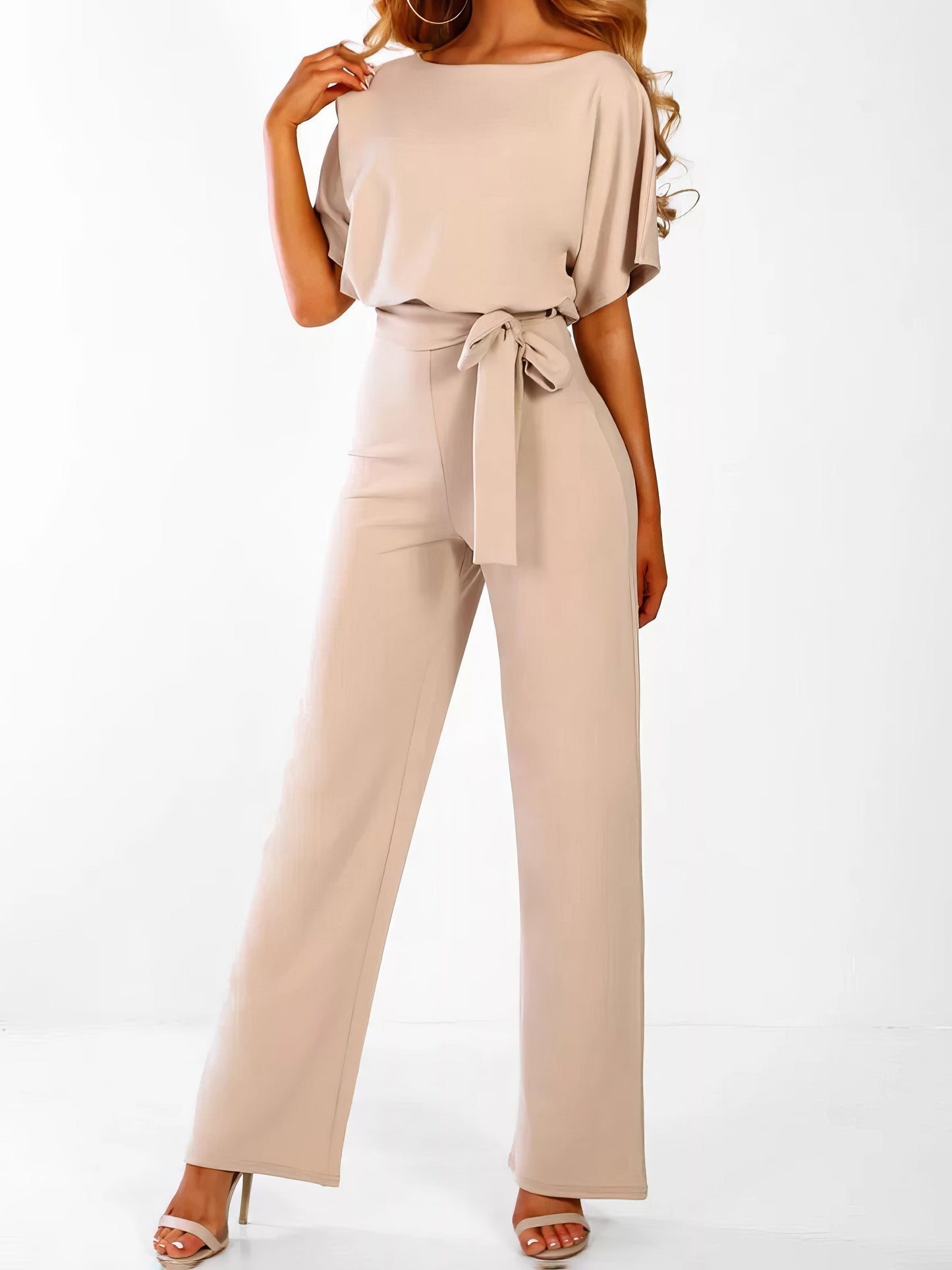 Jumpsuits - Solid Lace-up Short-sleeved Women's Jumpsuit - MsDressly