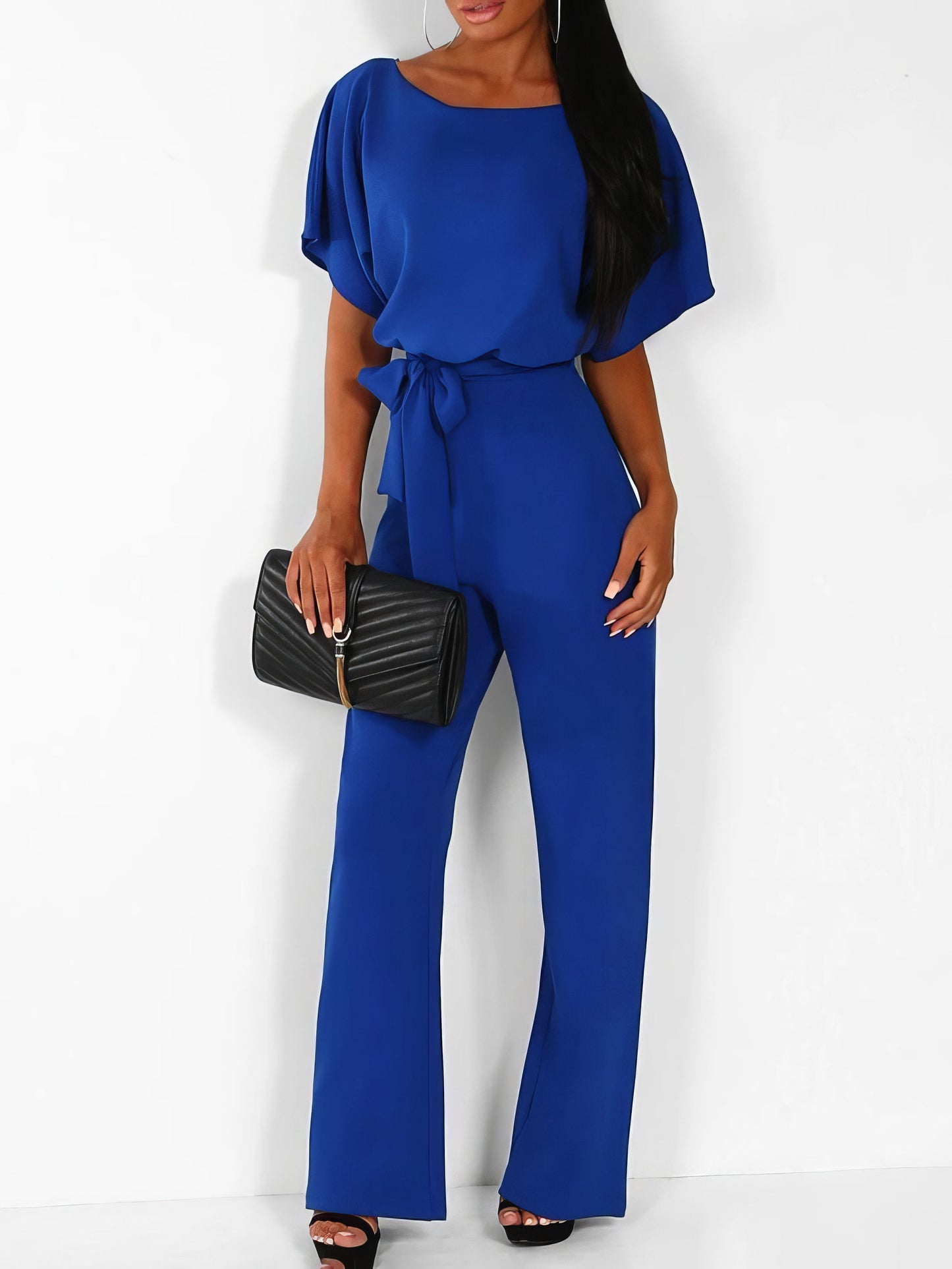 Jumpsuits - Solid Lace-up Short-sleeved Women's Jumpsuit - MsDressly