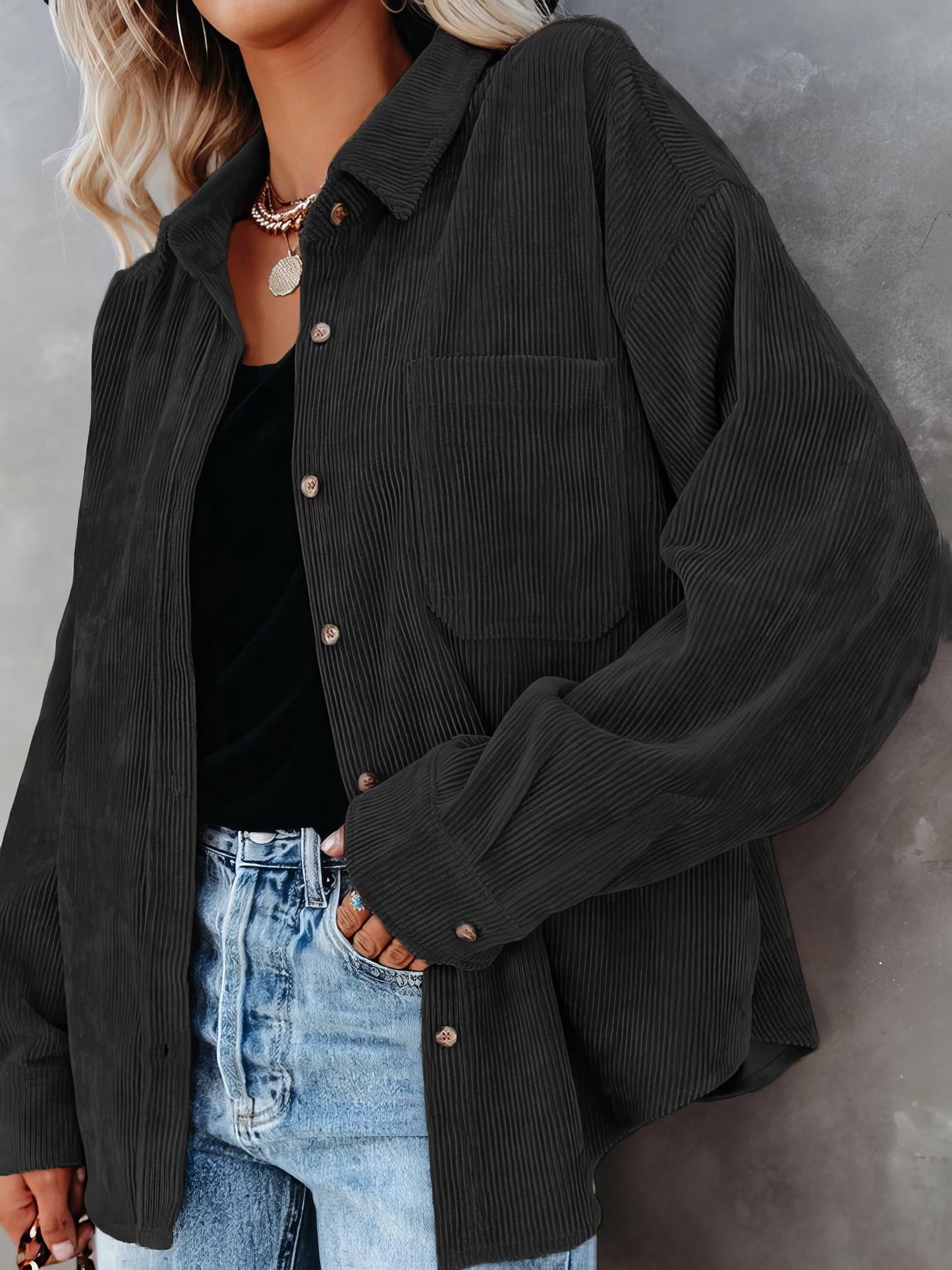 Blouses - Solid Lapel Pit Strip Casual Jacket - MsDressly