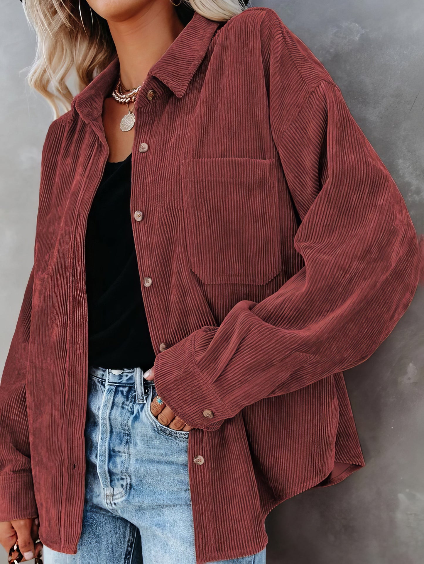 Blouses - Solid Lapel Pit Strip Casual Jacket - MsDressly