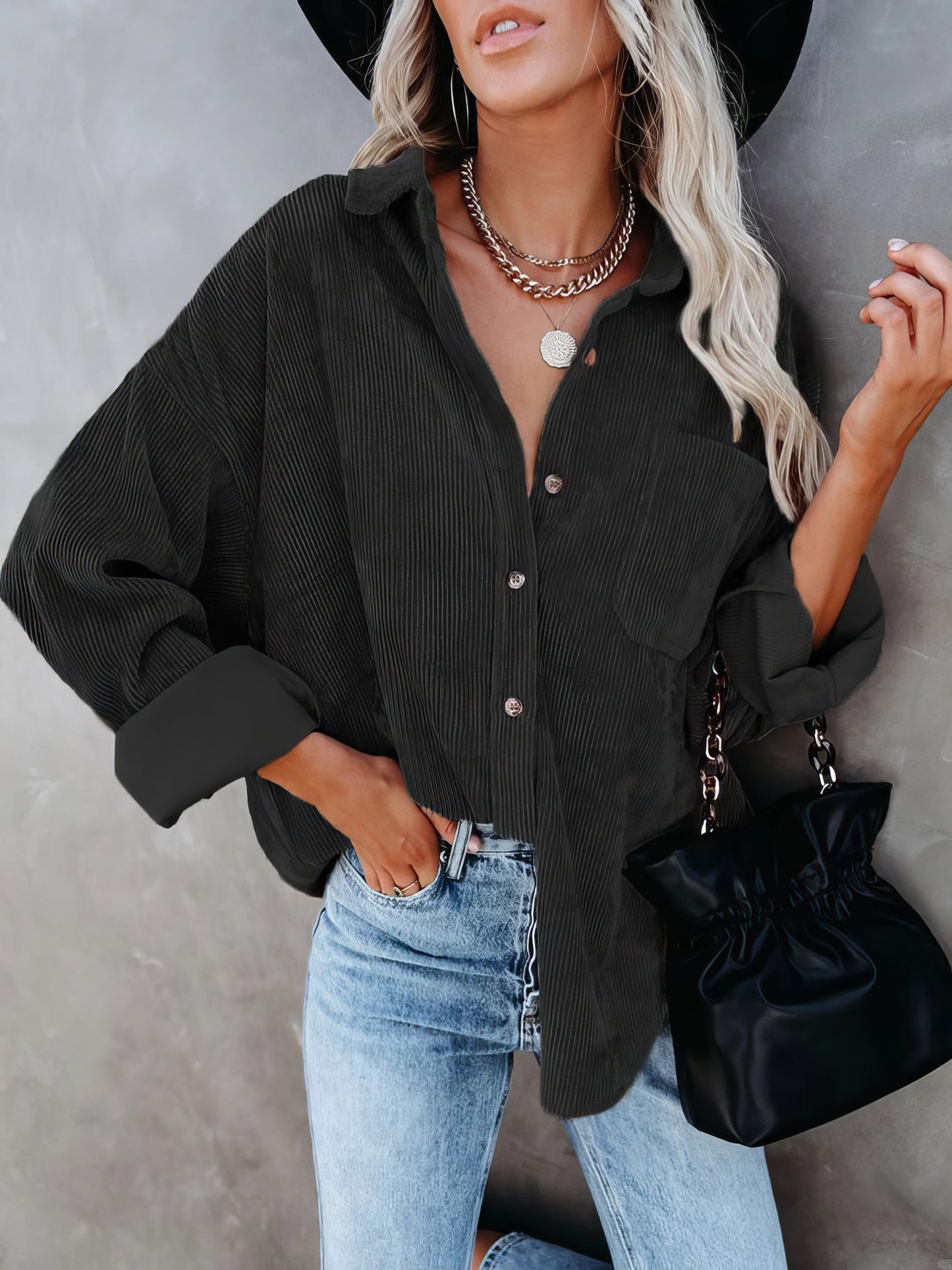 Blouses - Solid Lapel Pit Strip Casual Jacket - MsDressly