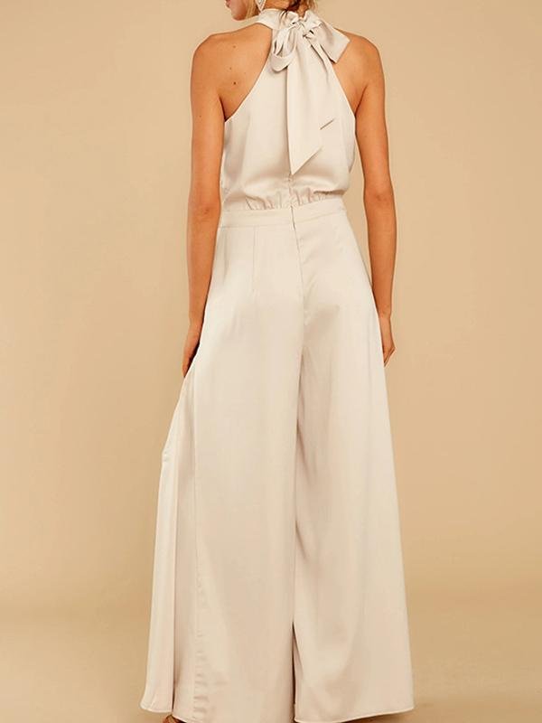 Solid Off-shoulder Halterneck Jumpsuit - LuckyFash™