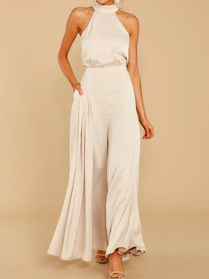 Solid Off-shoulder Halterneck Jumpsuit - LuckyFash™