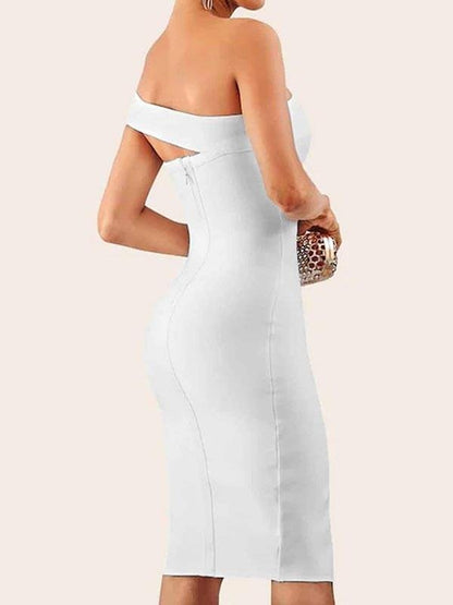 Solid One Shoulder Split Thigh Pencil Dress - LuckyFash™