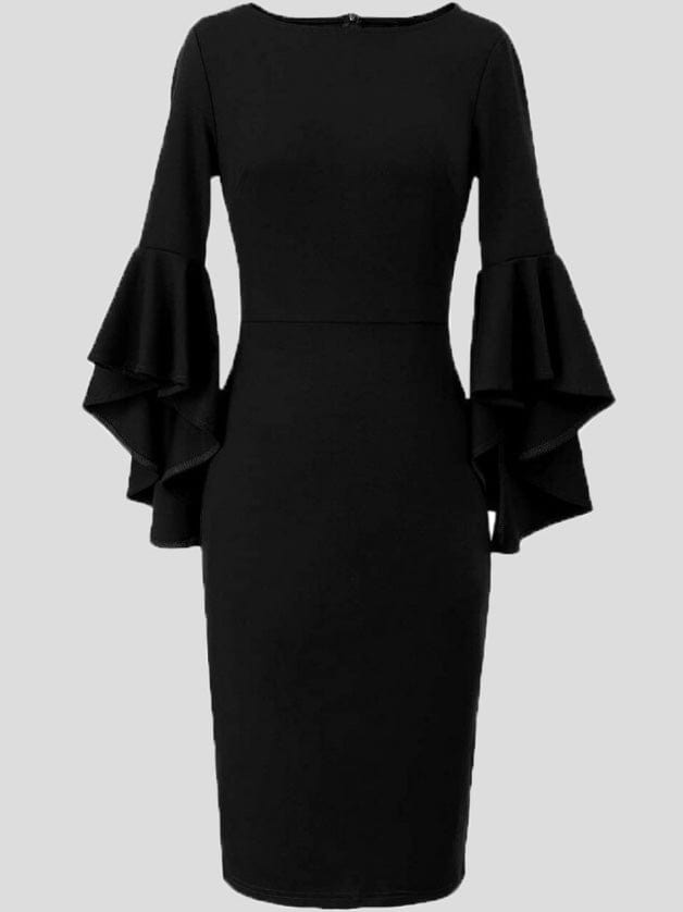 Solid Ruffle Sleeve Slim Fit Dress