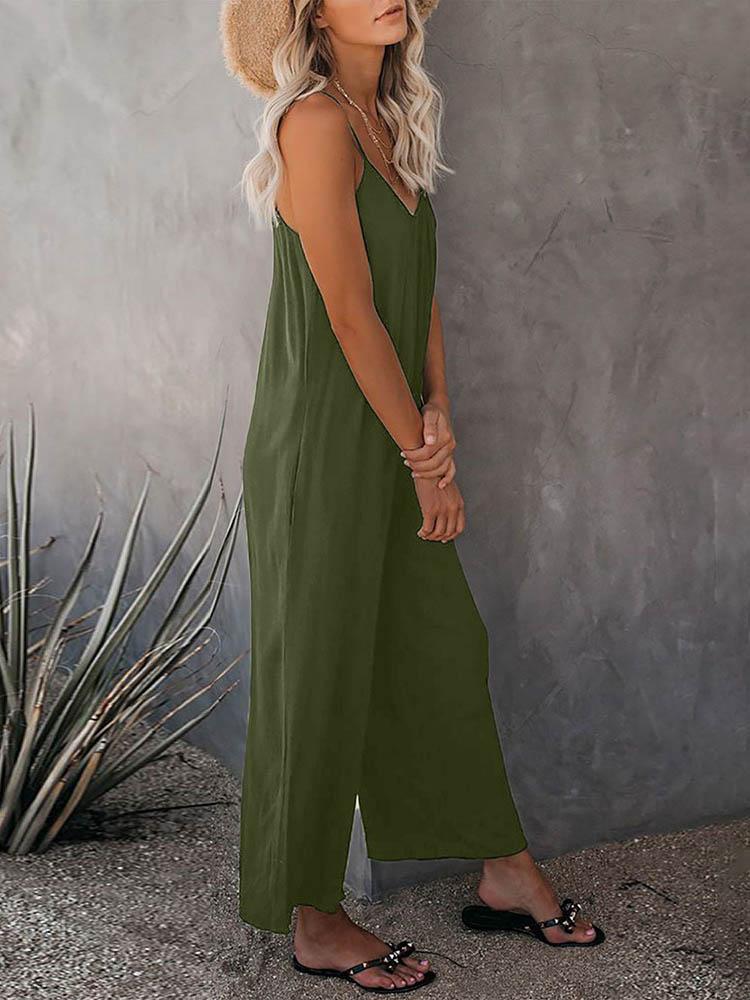 Jumpsuits - Solid Strap Loose Wide Leg Jumpsuit - MsDressly