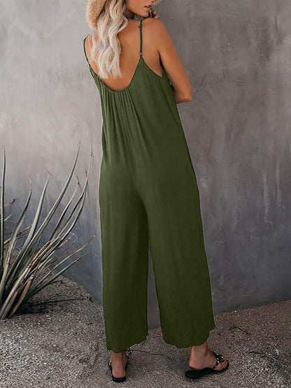 Jumpsuits - Solid Strap Loose Wide Leg Jumpsuit - MsDressly