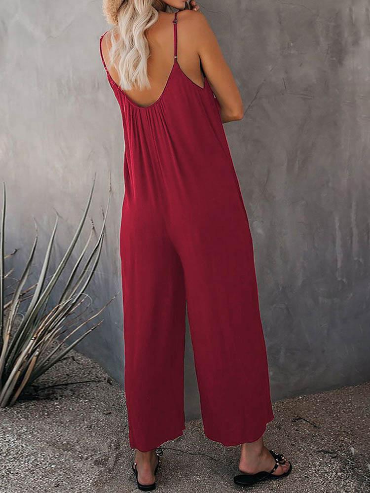 Jumpsuits - Solid Strap Loose Wide Leg Jumpsuit - MsDressly