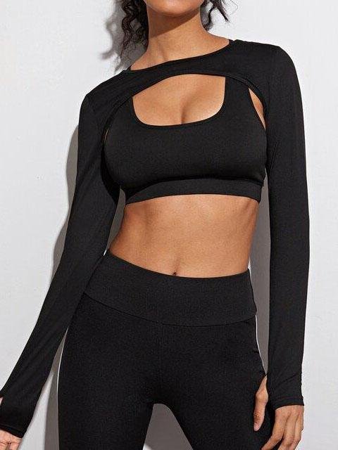 Solid Super Crop Sports Tee Without Bra - LuckyFash™