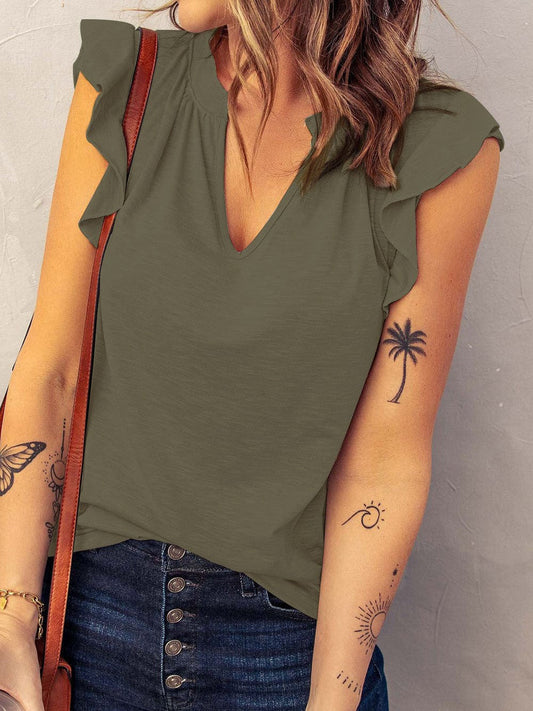 Solid V Neck Short Sleeve T-Shirt