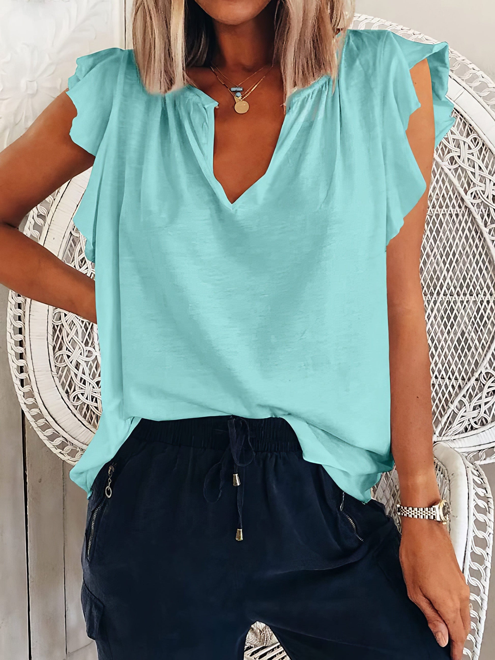 Solid V Neck Short Sleeve T-Shirt