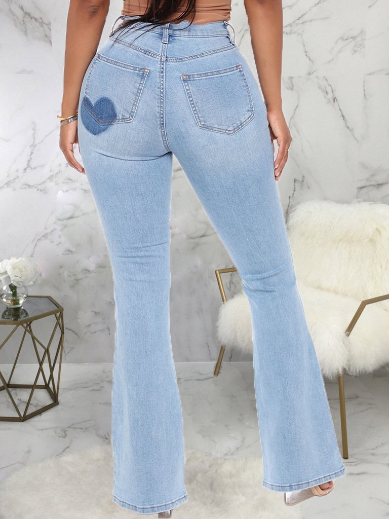 Solid Washed Denim Stretch Slim Flared Pants - LuckyFash™