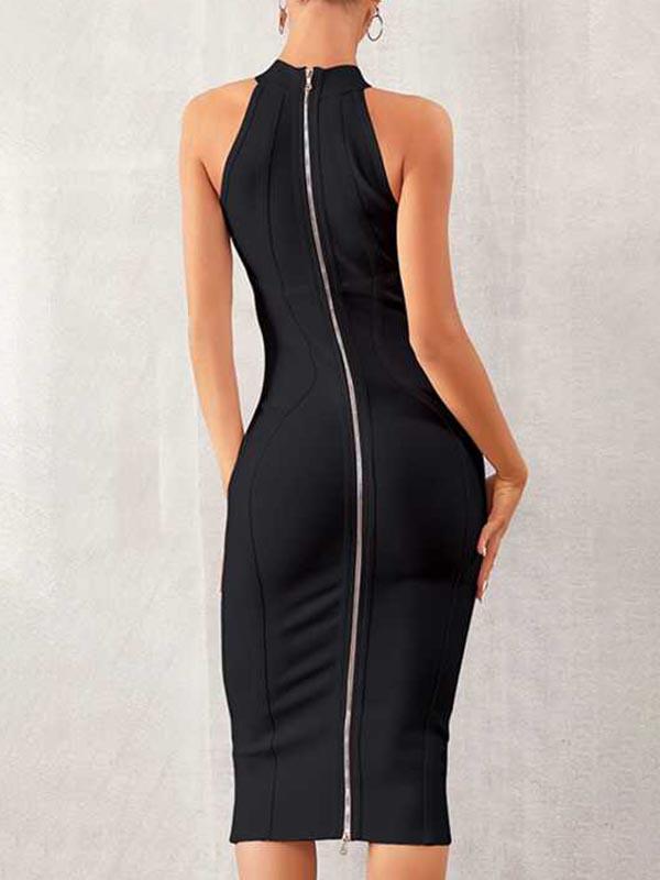 Solid Zip Back Bandage Dress - LuckyFash™