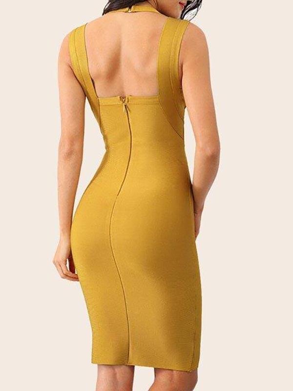 Solid Zip Back Bandage Slip Dress - LuckyFash™