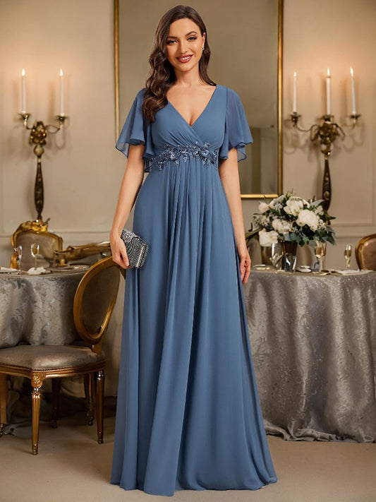 Sophisticated Lace Applique V-Neck Bridesmaid Gown