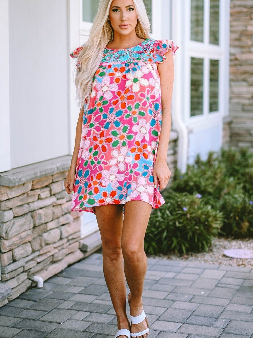 Southern Belle Floral Print Ruffle Sleeve Mini Dress