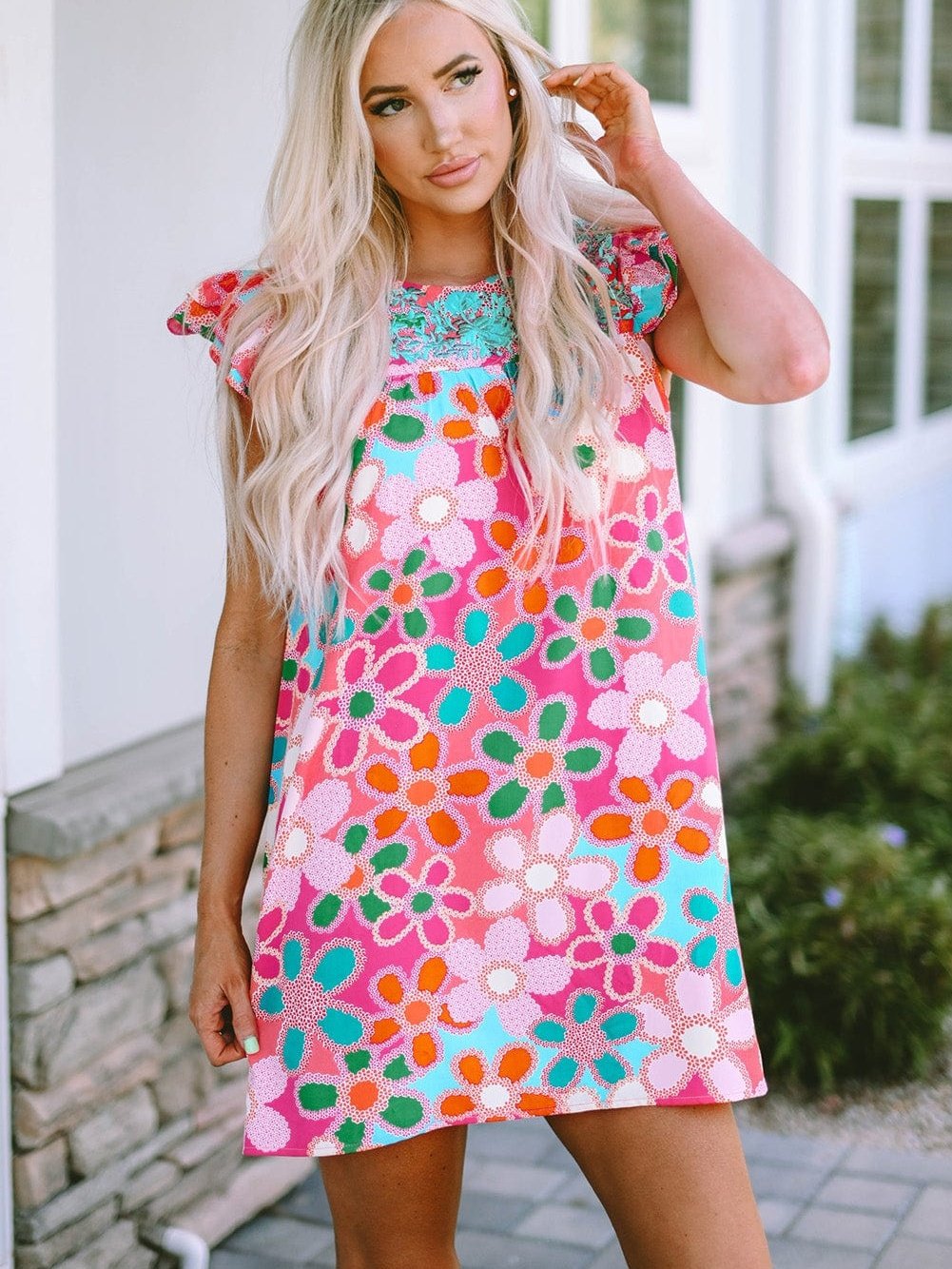 Southern Belle Floral Print Ruffle Sleeve Mini Dress