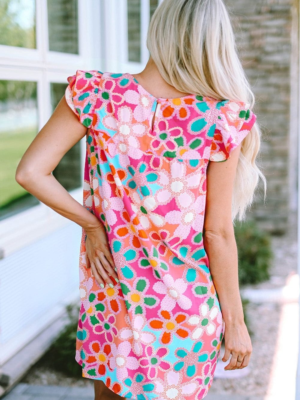 Southern Belle Floral Print Ruffle Sleeve Mini Dress