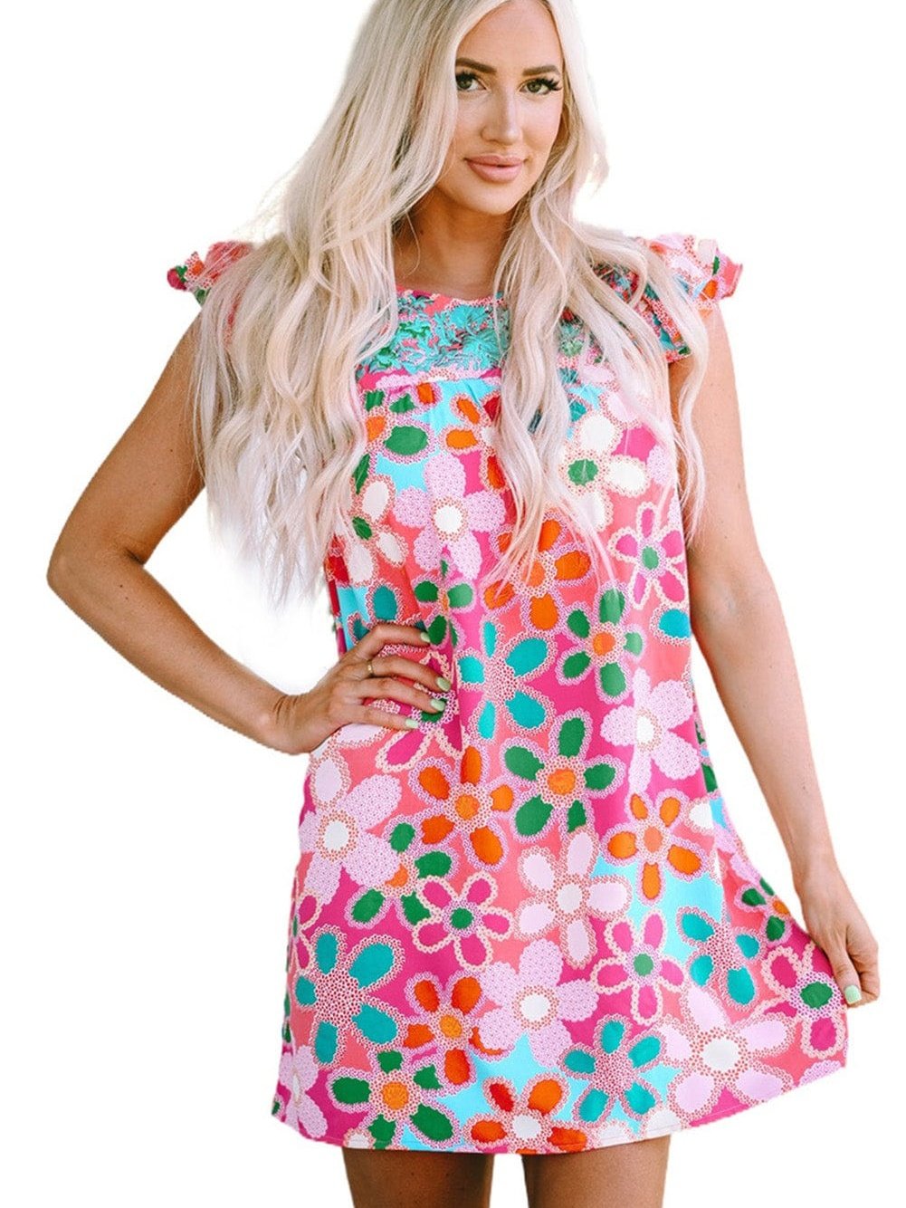 Southern Belle Floral Print Ruffle Sleeve Mini Dress