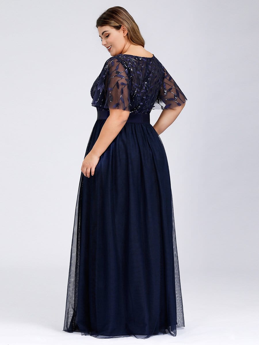 Sparkling Evening Gown with Frill Sleeves and Waistband Detail