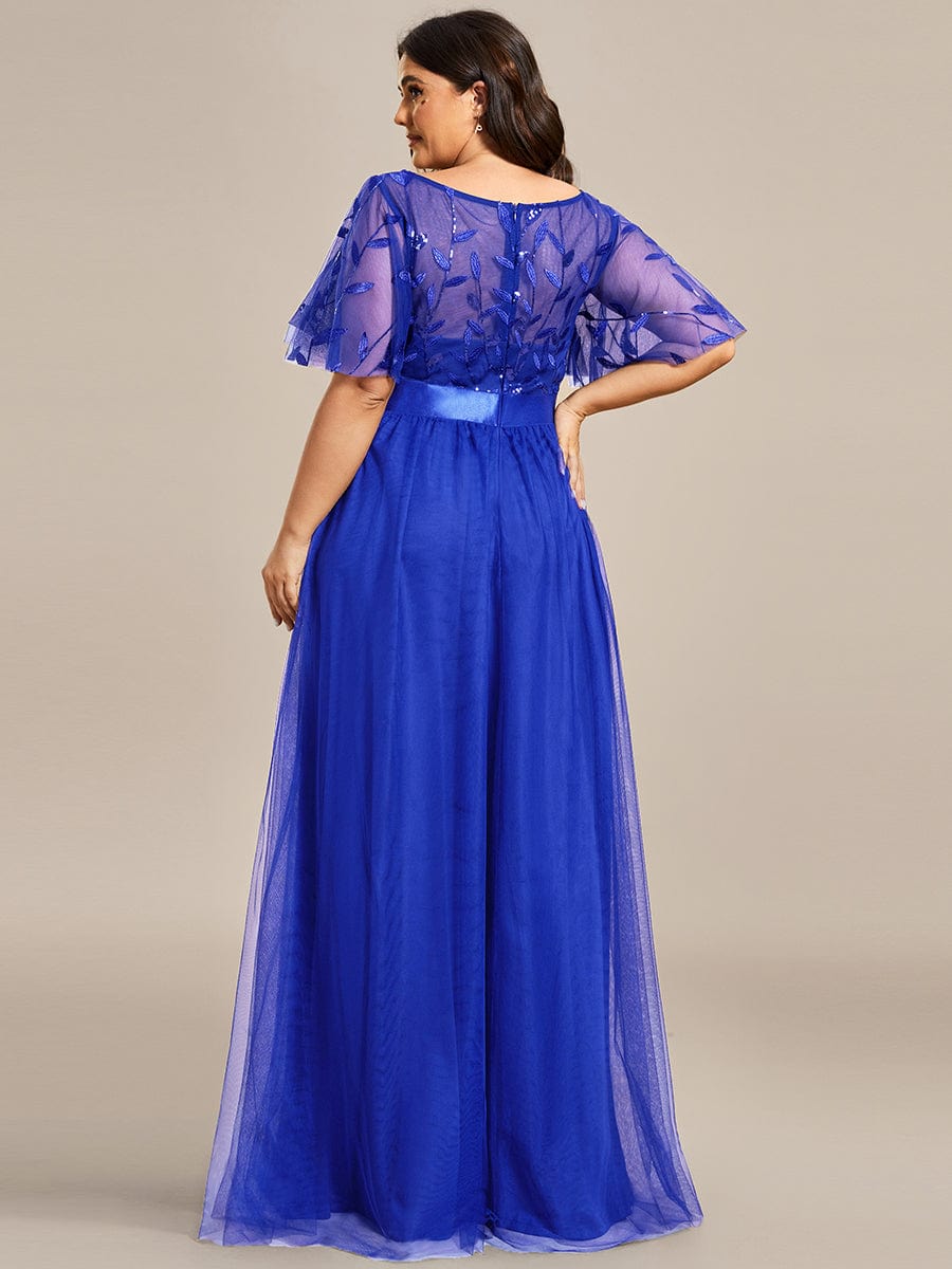 Sparkling Evening Gown with Frill Sleeves and Waistband Detail